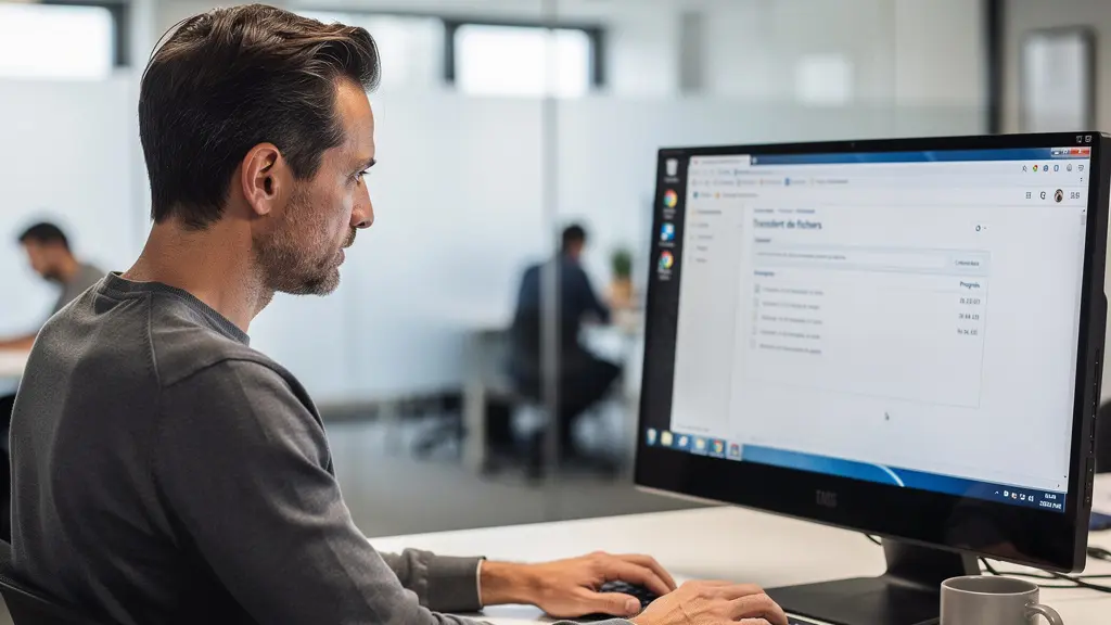 Professionnel IT consultant interface de transfert sécurisé sur écran