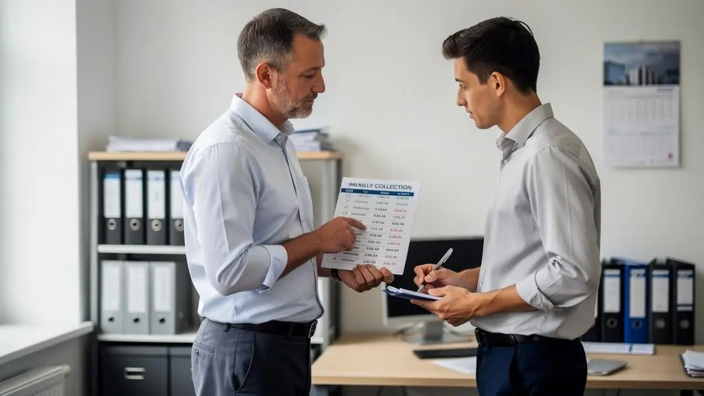 Responsable recouvrement et collaboratrice discutant d'un planning de relances clients dans le service comptabilité